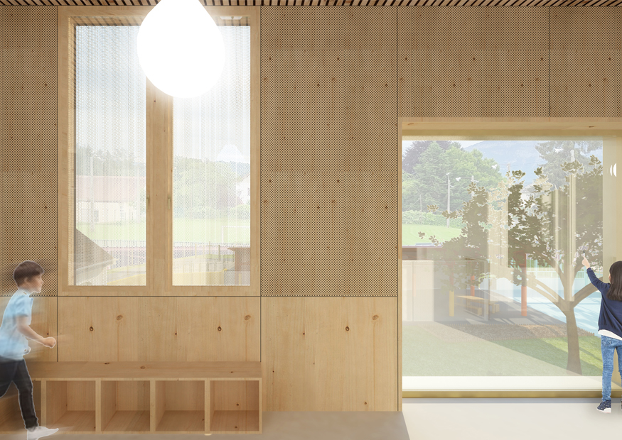 fenêtre coursive école bois